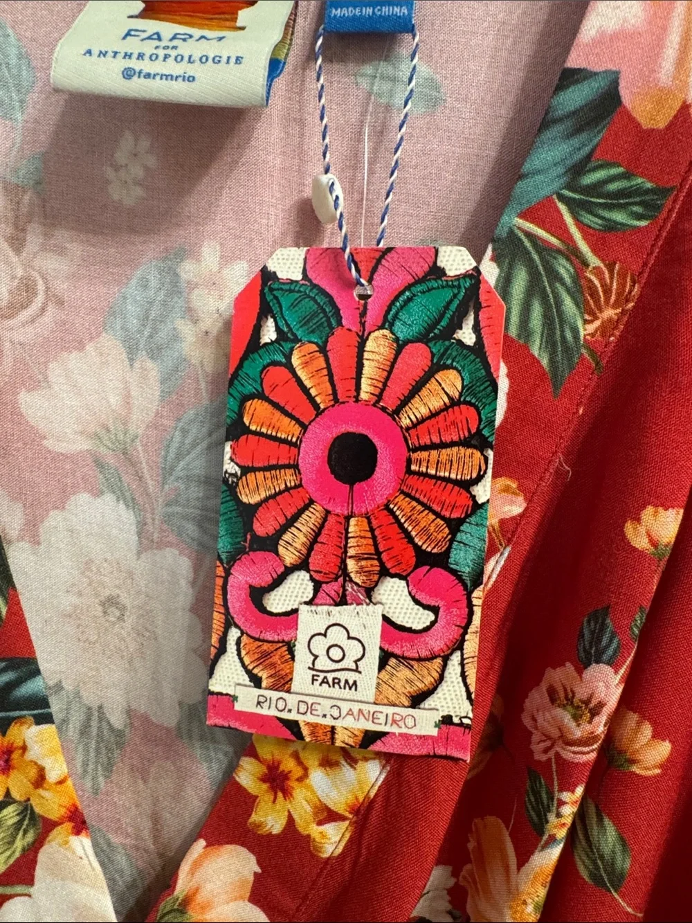 FARM Rio Red Floral Wrap Midi Dress Size Medium NWT $268 - Picture 6 of 9